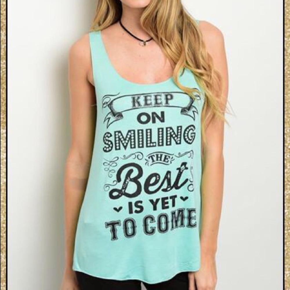 ‘Keep On Smiling’ Mint Tank Top - Picture 1 of 2